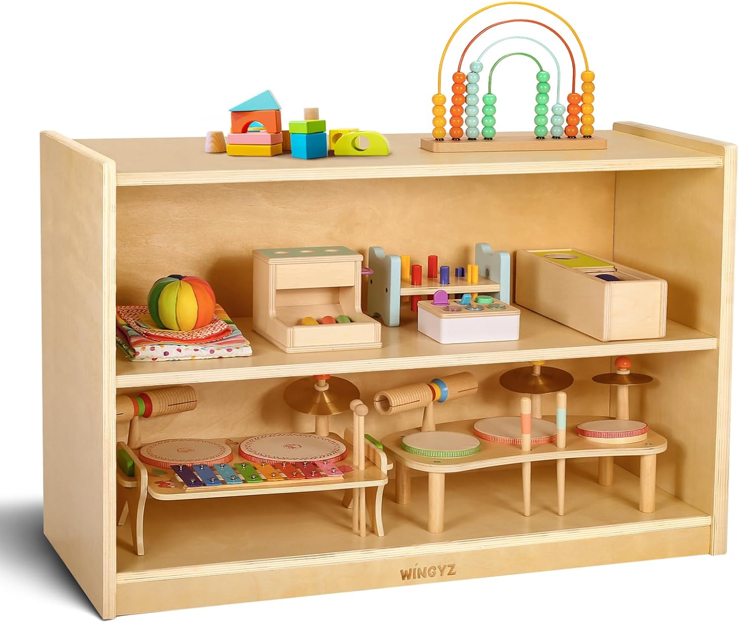 Montessori Shelf Toy - Wooden Storage Cabinet,2-Tier Montessori Shelf Toy