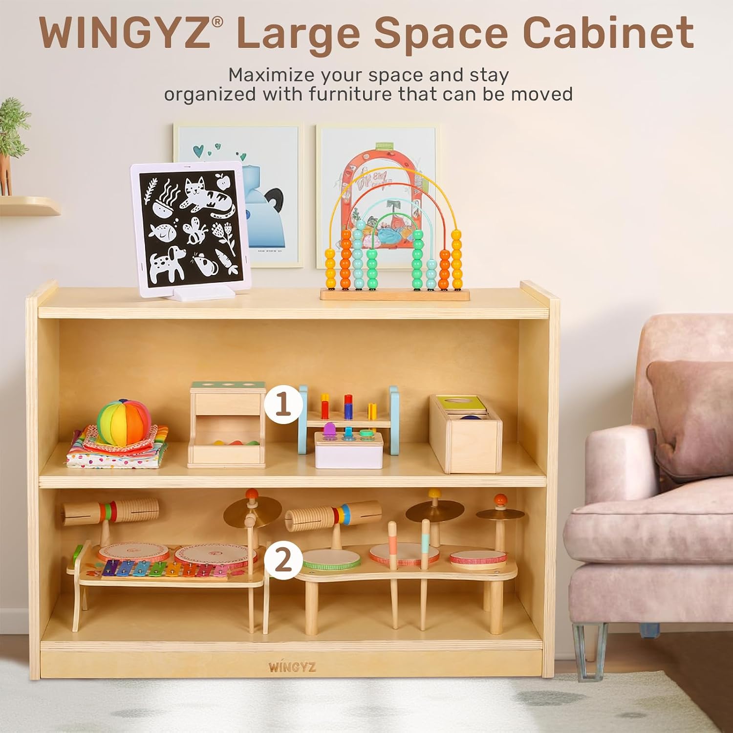 Wooden Storage Cabinet,2-Tier  - Montessori Shelf Toy ulasan dan harga
