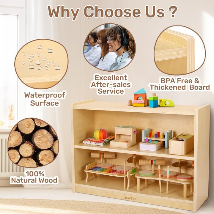 Wooden Storage Cabinet,2-Tier  - Montessori Shelf Toy ulasan dan harga