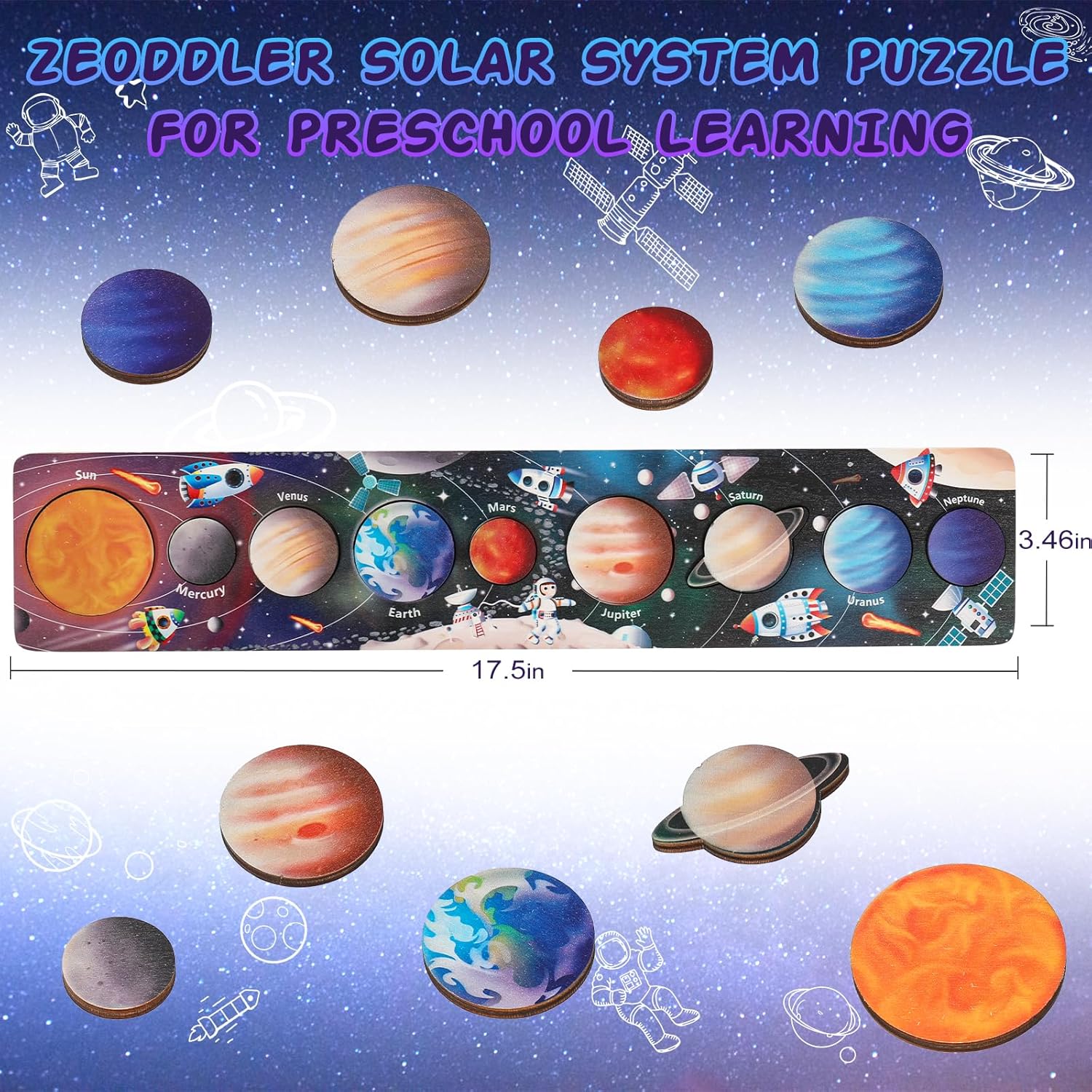 Children Wooden Space Planet P - Montessori Shelf Toy ulasan dan harga